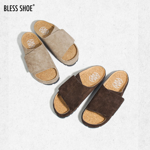 BLESSSHOE牛皮复古勃肯一字拖