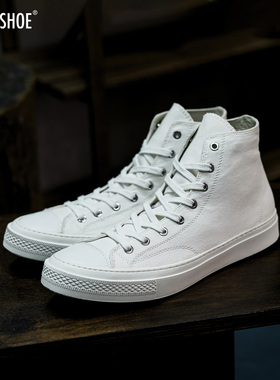 BLESS SHOE White Series 夏季全白高帮经典款帆布鞋小白鞋休闲鞋