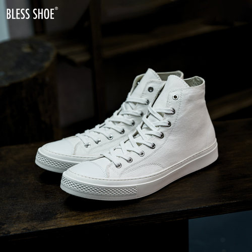 BLESS夏季透气纯白帆布鞋