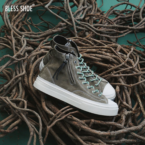 BLESS SHOE MILITARY suede 军事风格 真皮麂皮拉链高帮休闲鞋 - 封面