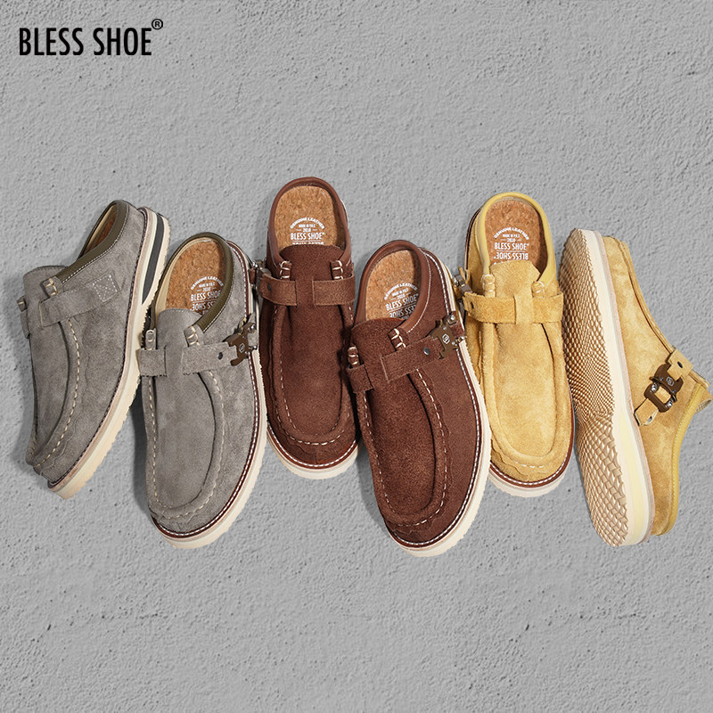 BELSS真皮复古包头拖鞋