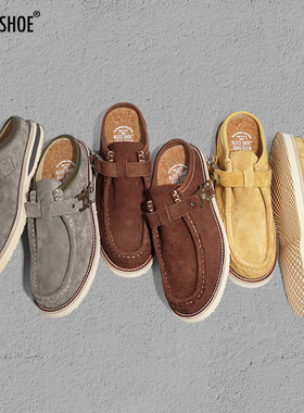 断码特惠BLESS SHOE WALLABEE Mules复古包头拖鞋 外穿真皮袋鼠鞋