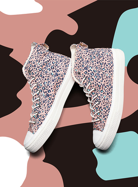 BLESS SHOE LEOPARD 经典款 粉红豹纹高帮帆布鞋 情侣款休闲鞋