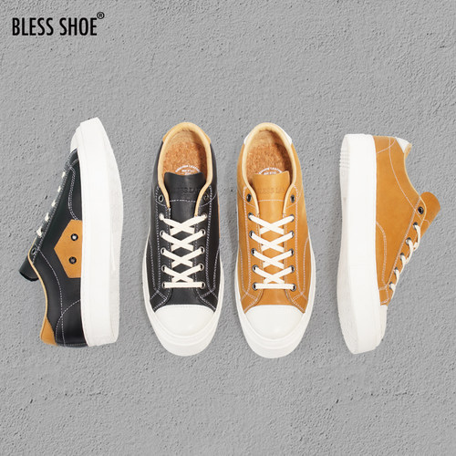 BLESSSHOE低帮真皮厚底休闲板鞋