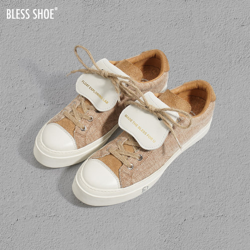 blessshoe环保棉麻复古休闲板鞋