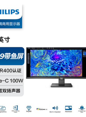 飞利浦专业级商用显示器40英寸21:9带鱼屏集成KVM PIP/PBP多视窗