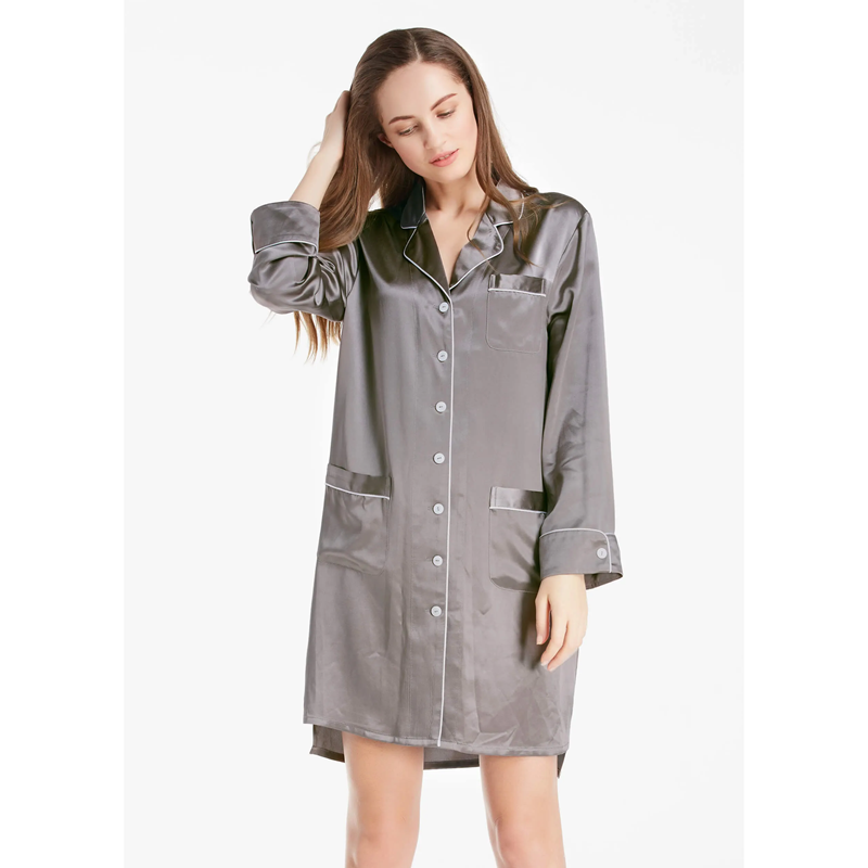 桑蚕丝睡衣女士衬衫式