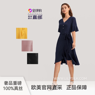 北美采购Lilysilk莉莉秀客女士8822 连衣裙 真丝桑蚕丝V领中袖