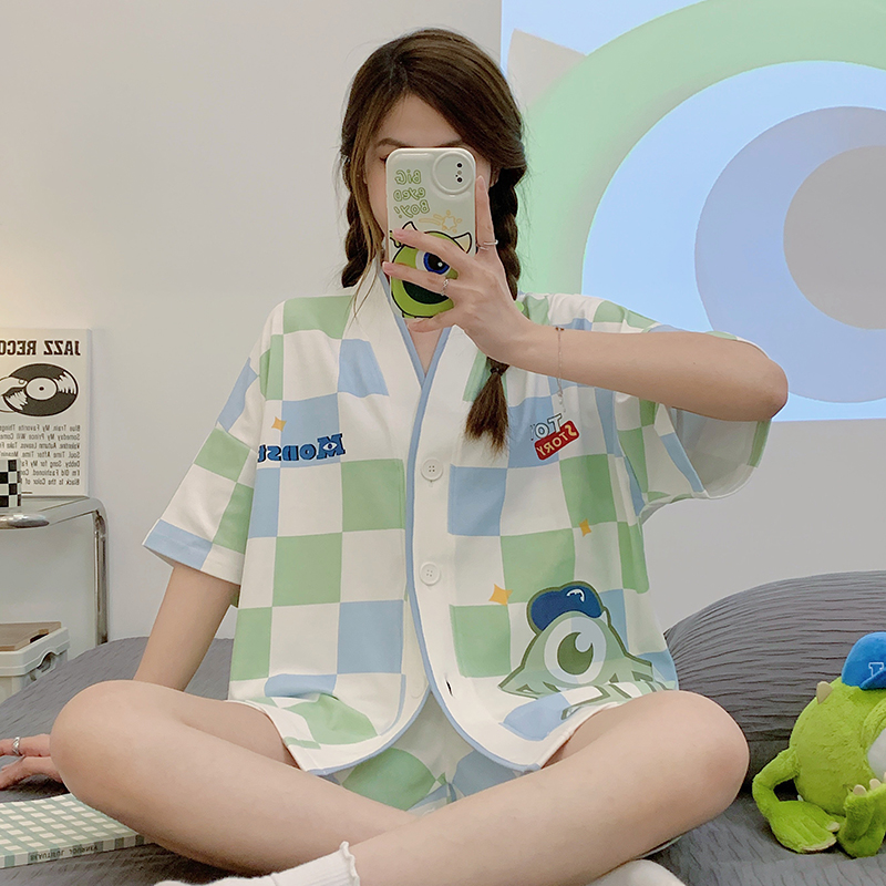 RS睡衣女夏季2025年新款纯棉短袖短裤夏天网红风卡通家居服套装