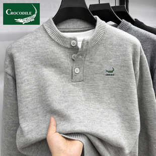 鳄鱼恤高级感男士羊毛衫冬季新款亨利领加厚毛衣保暖休闲针织衫潮