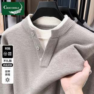 罗蒙毛衣男款时尚宽松假两件领秋冬季休闲加厚针织衫男装外套潮流