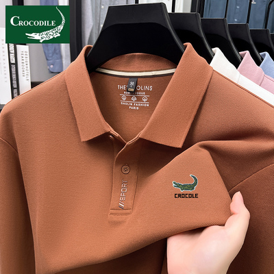 鳄鱼恤长袖T恤男100%纯棉春秋季2025新款男士翻领休闲polo衫上衣