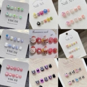 纯手工圣诞元 旦新年儿童穿戴甲美甲假指甲短款 蝴蝶结棒棒糖小女孩