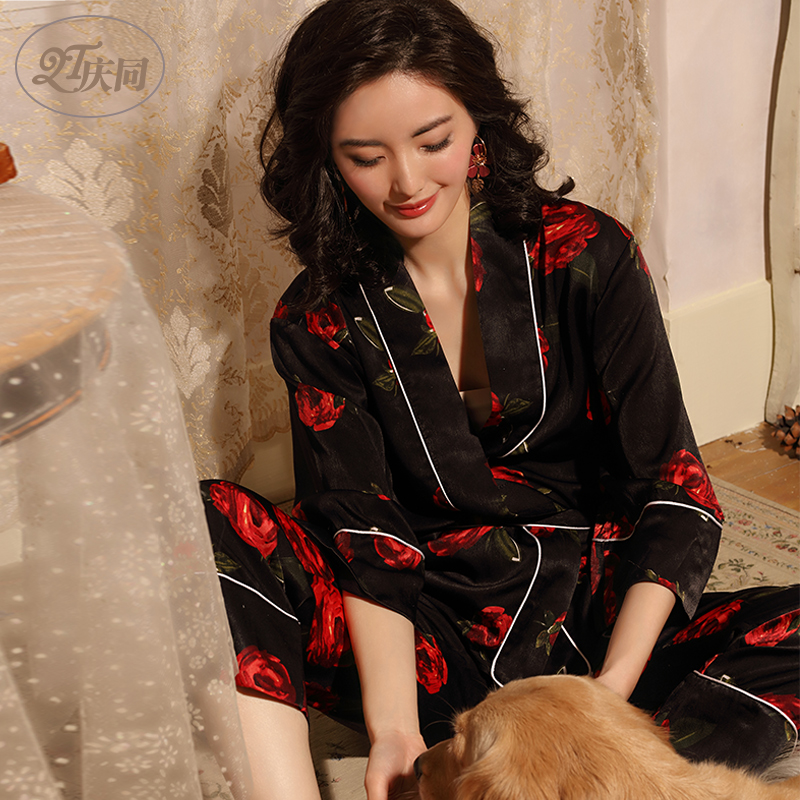 12月01日最新优惠庆同睡衣女薄款冰丝春秋日式中袖和服套装夏季丝绸结婚红玫瑰婚庆