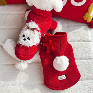 多哥狗狗秋冬款新年衣服泰迪约克夏雪纳瑞小型犬保暖双面绒两腿衣