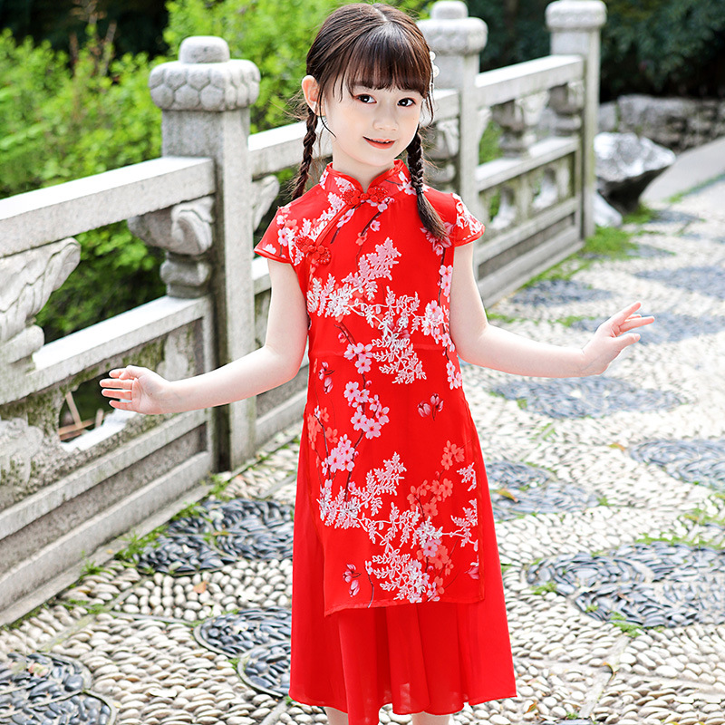 女童旗袍夏季薄款儿童中国风连衣裙雪纺小女孩演出服