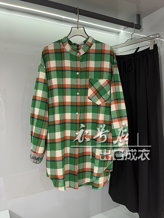 女士春秋衬衫外套宽松百搭格子韩范显瘦防晒中长款