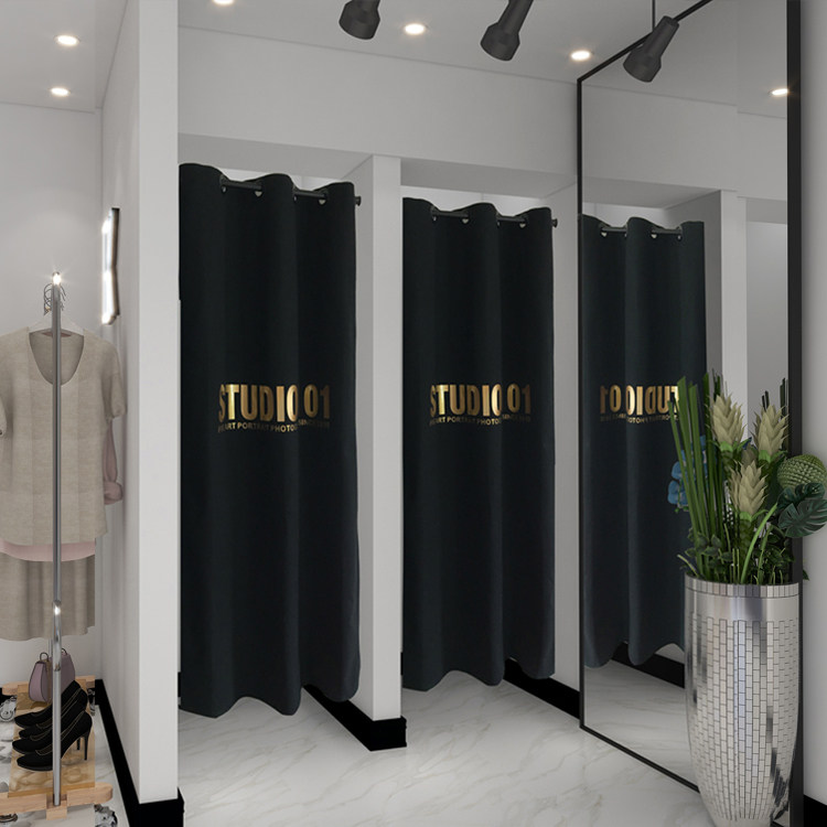 服装店试衣间门帘黑色遮光布纯棉加厚帆布双面颜色定制尺寸免打孔