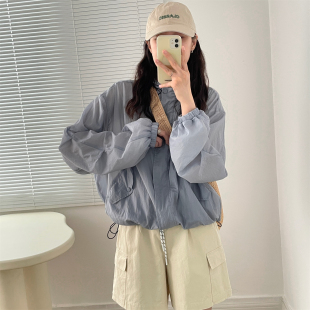 寬松連帽薄款 磁吸扣 拉鏈防曬衣外套女夏季 長(zhǎng)袖