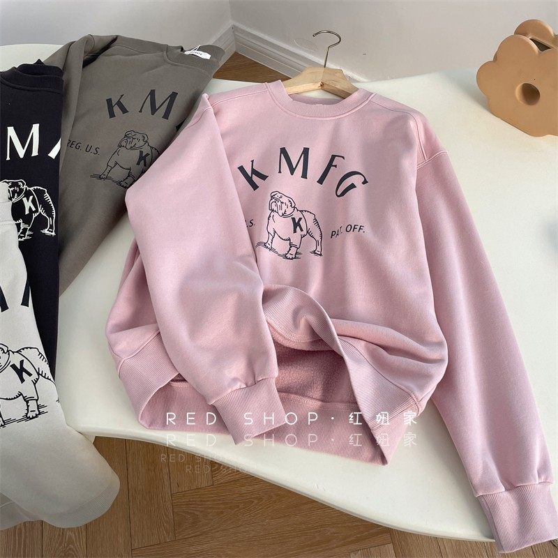 韩版卡通狗狗抓绒加厚慵懒风卫衣