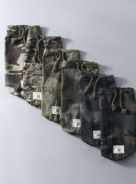 易网优选D9定制迷彩纯棉纱卡面料收纳袋抽绳迷你圆筒服装收纳布袋