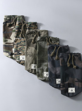 易网优选D9定制迷彩纯棉纱卡面料收纳袋抽绳迷你圆筒服装收纳布袋