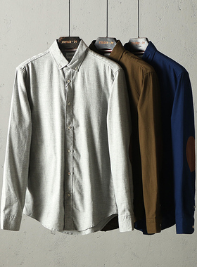 51SHOP男装 男士休闲拼接长袖衬衫法兰绒西班牙风上衣