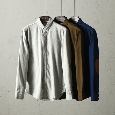 51shop拼接法兰绒西班牙长袖衬衫