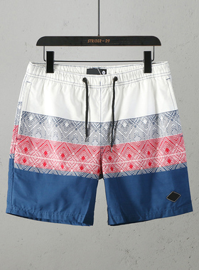 51SHOP男装 男士户外休闲游泳松紧腰撞色沙滩裤中裤短裤
