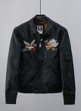 51SHOP男装 春秋款刺绣休闲男士飞行夹克翻领潮流外套空降服