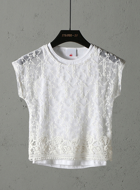 51SHOP童装 女童时尚休闲两件套组合蕾丝罩衫修身背心上衣