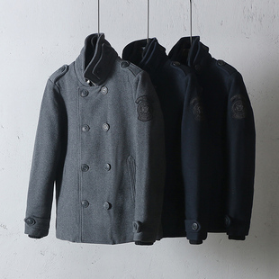 易网优选轻奢男装 德国订单男式羊绒加厚夹棉防风领中长款呢大衣