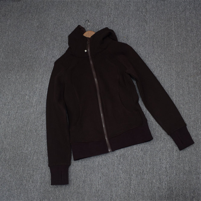 欧美系  女款双面磨毛厚实拉链有帽外套 深棕色