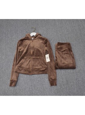 原89现特价49 MIX家 欧美系女装天鹅绒拉链外套裤子套装 棕色绿色