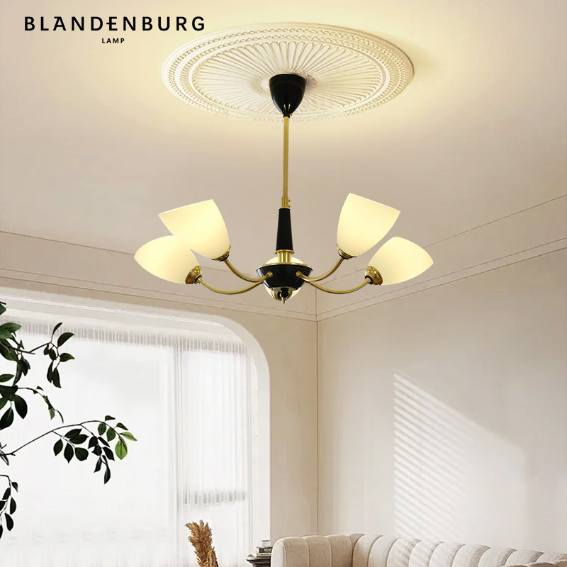 中古摩登甜筒吊灯法式现代简约氛围感黑色复古风灯饰家用客厅灯具