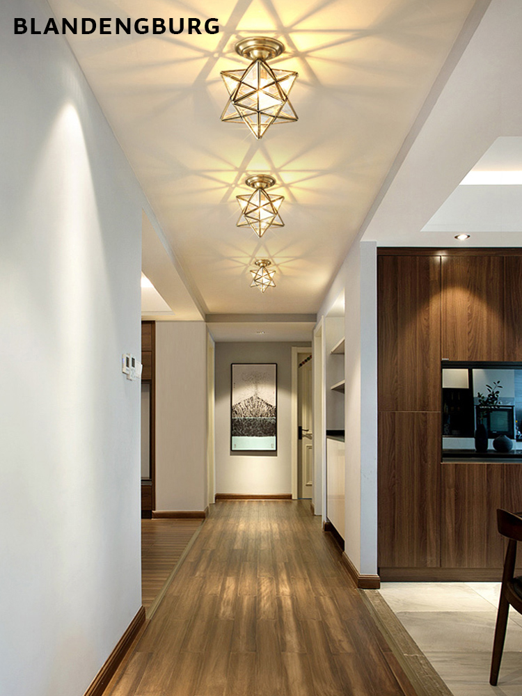 Home lamp Corridor Nordic Copper ceiling lamp Modern simple door lamp Creative door lamp Aisle shape entrance lamp