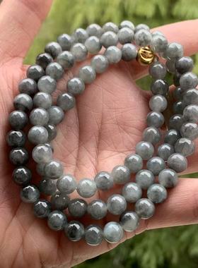 缅甸玉天然A货翡翠项链糯冰黑色乌鸡翡翠圆珠项链7.4mm一物一证