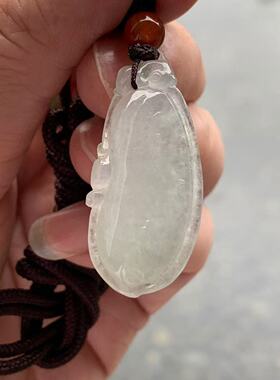 缅甸玉缅甸天然翡翠吊坠A货浅白色白冰福瓜挂件吊坠一物一证