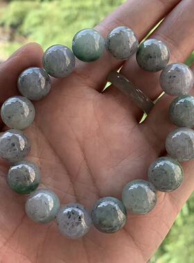 缅甸玉天然A货翡翠手串老坑料绿色飘花乌鸡翡翠圆珠手串卡13.2mm