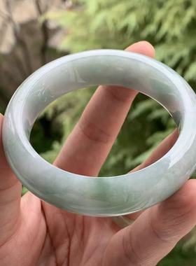 缅甸天然A货翡翠手镯蓝色绿色飘花正圈手镯16/8.8/53.7mm一物一证