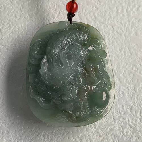 缅甸天然翡翠A货翡翠龙牌吊坠