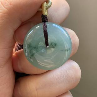 7mm一物一证 缅甸天然A货翡翠吊坠冰胶蓝色飘花平安扣挂件26.1