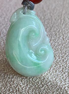 缅甸天然翡翠吊坠冰种绿色果绿色如意起胶福瓜葫芦叶子佛公挂件