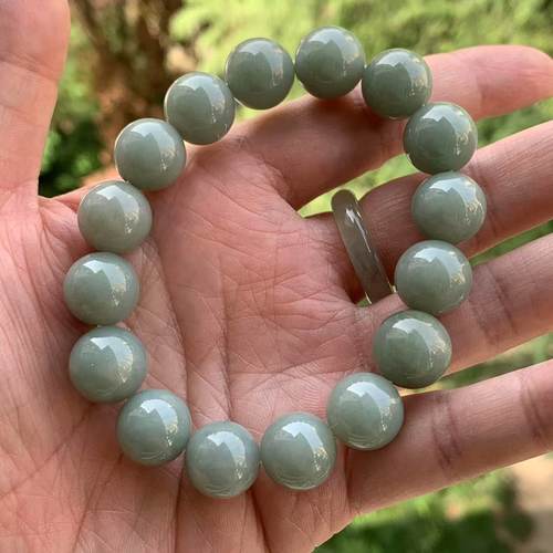 缅甸翡翠手串淡蓝色牛仔蓝13.6mm