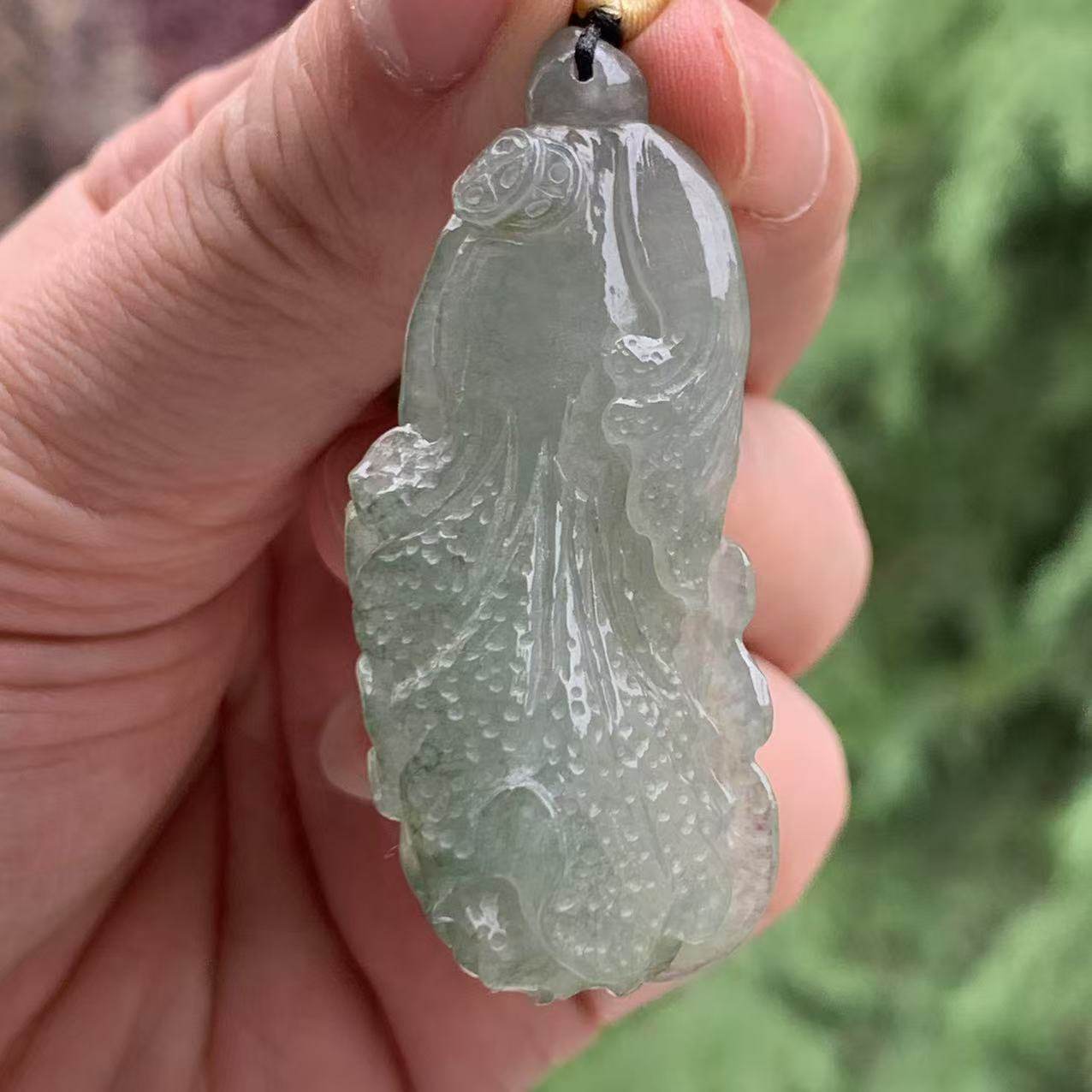 缅甸天然A货翡翠吊坠冰起胶蓝色白菜挂件51.6/21.6/11mm一物一证