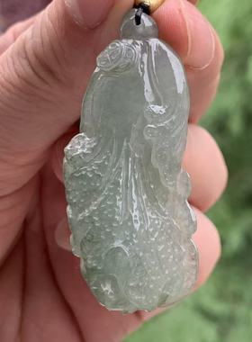 缅甸天然A货翡翠吊坠冰起胶蓝色白菜挂件51.6/21.6/11mm一物一证