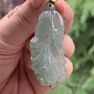 缅甸天然A货翡翠吊坠冰起胶蓝色白菜挂件51.6/21.6/11mm一物一证