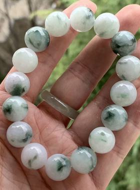 缅甸A货翡翠手串蓝色绿色蓝绿色白色底飘花手串13.3mm一物一证