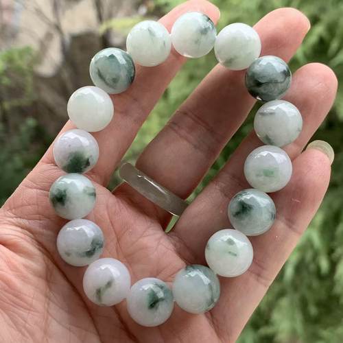 缅甸A货翡翠蓝色飘花手串13.3mm