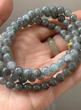 缅甸玉天然A货翡翠项链糯冰黑色乌鸡翡翠圆珠项链7.2mm一物一证